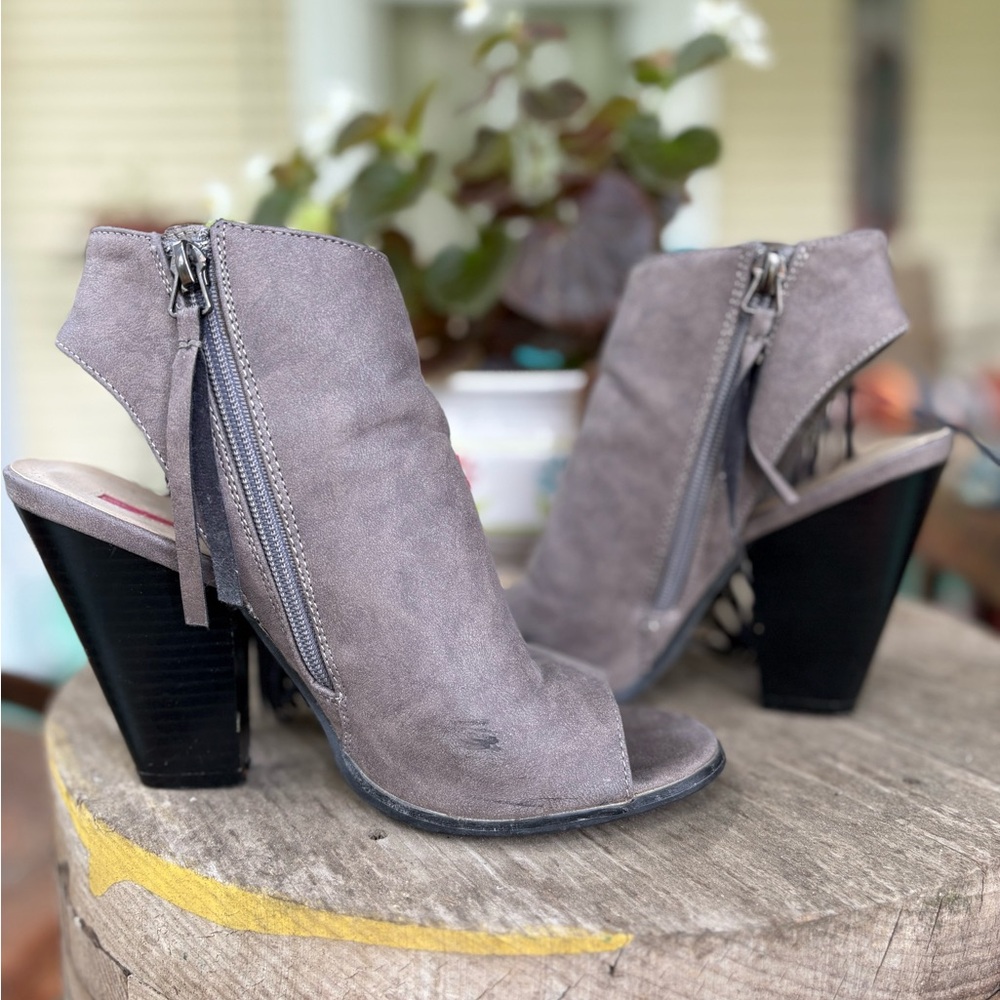 C Label Gray Peep-Toe Heeled Booties